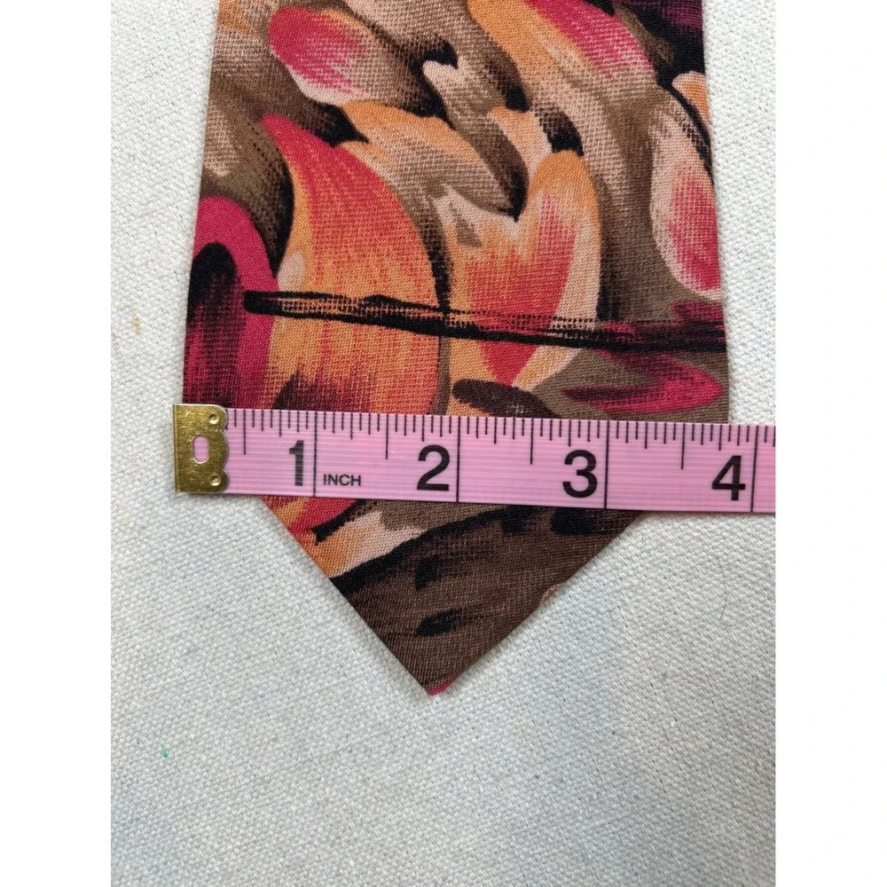 Alessio Mens Silk Tie Abstract Floral Burgundy Orange Tan Made in USA 3.75 Inch